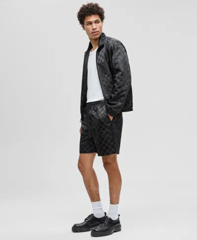 Mode Of One Mens Check Jacquard Relaxed Fit Track Jacket Check Jacquard Regular Fit 6 1 2 Track Shorts Macys Exc In Black