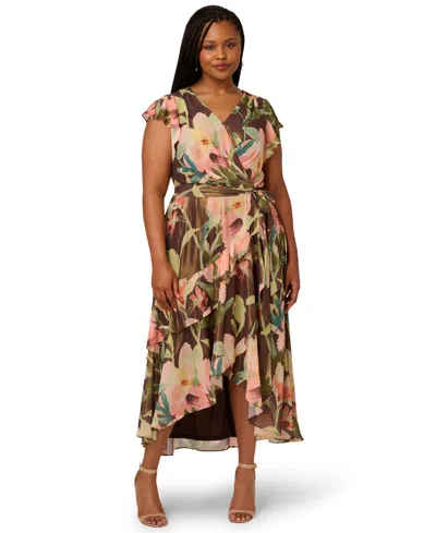 Adrianna Papell Plus Size Chiffon Printed High-low Midi Dress