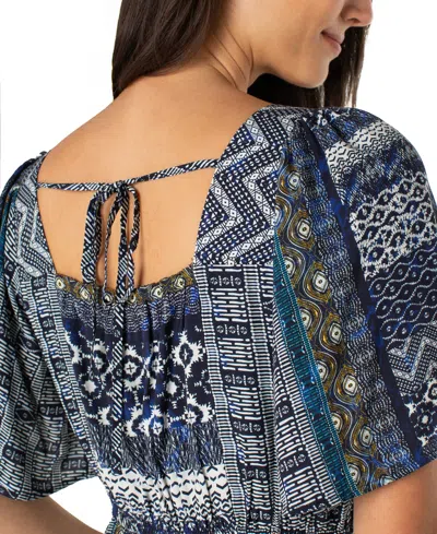 Liverpool Los Angeles Printed Square Neck Elbow Sleeve Maxi Dress In Blue