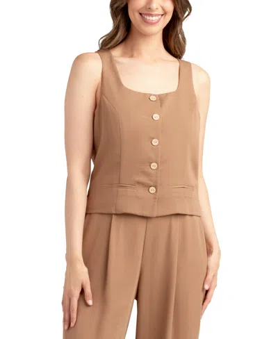 Bcx Juniors' Solid Heavy Crepe Button-front Vest In Brown