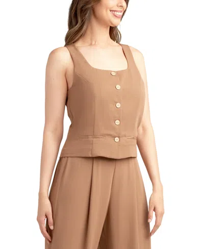 Bcx Juniors' Solid Heavy Crepe Button-front Vest In Brown