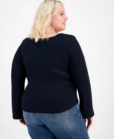 Full Circle Trends Trendy Plus Ruched Asymmetric-hem Square-neck Top In Blue