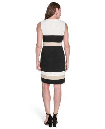 Tommy Hilfiger Sleeveless Colorblock Scuba Sheath Dress In Black