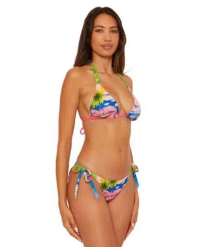 Becca Womens Positano Reversible Triangle Bikini Top Positano Reversible Side Tie Bikini Bottoms In Blue