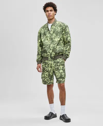 Mode Of One Men's Abstracted Floral Regular-fit Printed Bomber Jacket, Macy's Exclusive In Green