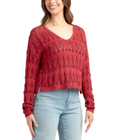 Bcx Juniors' Pullover V-neck Pointelle Sweater In Pink
