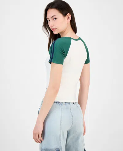 Self Esteem Juniors' Los Angeles Rhinestone Raglan Short-sleeve T-shirt In Green