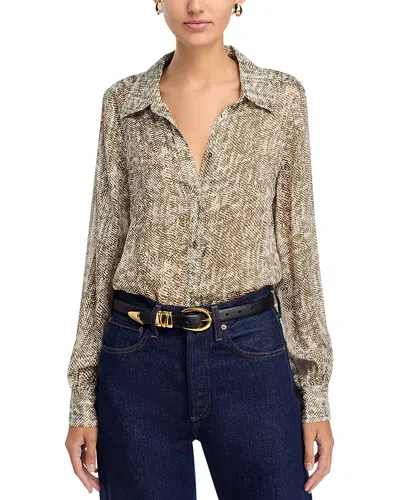 Ramy Brook Pauline Abstract Snakeskin Print Silk Blend Button-up Shirt In Neutral