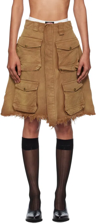 Willy Chavarria Tan Stockton Cargo Midi Skirt In Brown