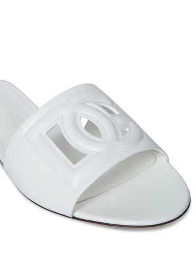 Dolce & Gabbana Dolce&gabbana Women Leather Slide With Dg Logo In White