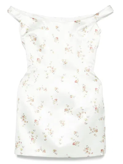 Magda Butrym Floral Off-shoulder Silk Minidress In White