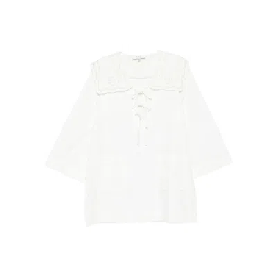 Sea Lace-collar Tie-front Dress In White