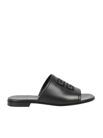 Givenchy 4g Leather Flat Slides In Black