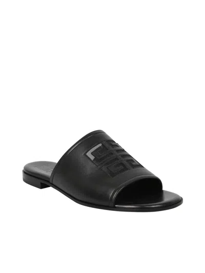 Givenchy 4g Leather Flat Slides In Black
