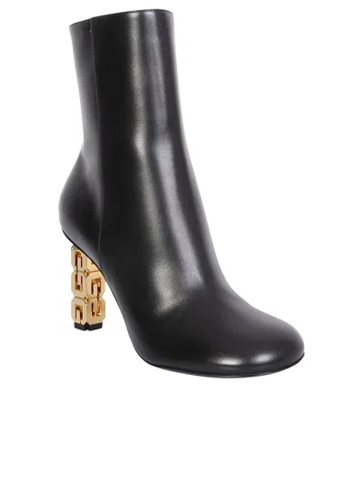 Givenchy Black G Cube Ankle Boots With Gold-tone Logo Heel Black In Leather Woman In Black