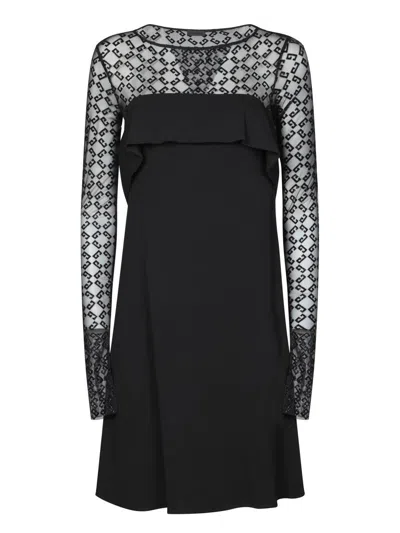 Givenchy Black Draped Jersey And Monogram Tulle Mini Dress In Blue