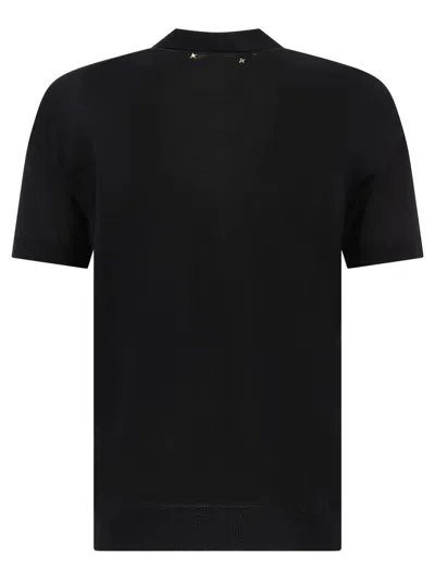 Golden Goose Black Polo With Short Sleeves And Ribbed Hem In Virgin Wool Man In Black