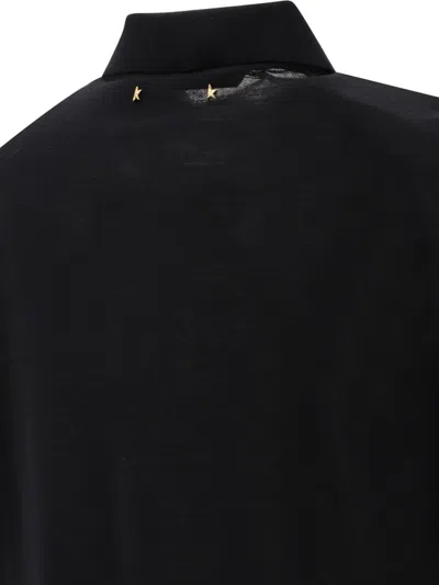 Golden Goose Black Polo With Short Sleeves And Ribbed Hem In Virgin Wool Man In Black