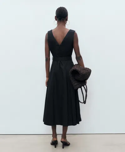 Mango Belted Linen Dress In Black