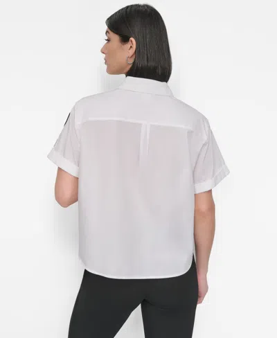 Dkny Pins & Patches Short Sleeve Button-up Shirt In White