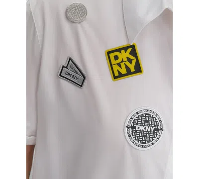 Dkny Pins & Patches Short Sleeve Button-up Shirt In White