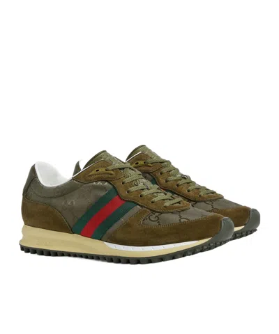 Gucci Round Toe Suede Panels Rubber Sole Sneakers In Multi
