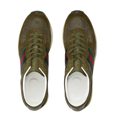 Gucci Round Toe Suede Panels Rubber Sole Sneakers In Multi