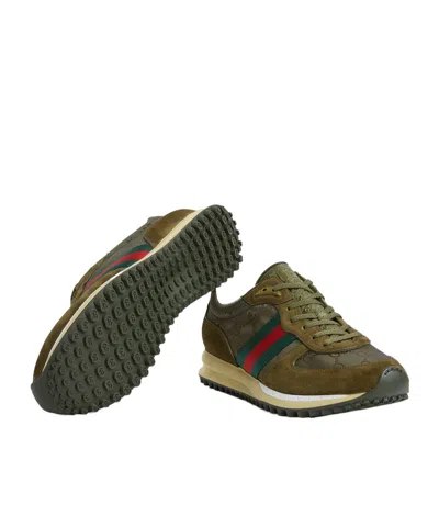 Gucci Round Toe Suede Panels Rubber Sole Sneakers In Multi