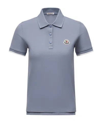 Moncler Logo Patch Cotton Piquet Polo Shirt In Blue