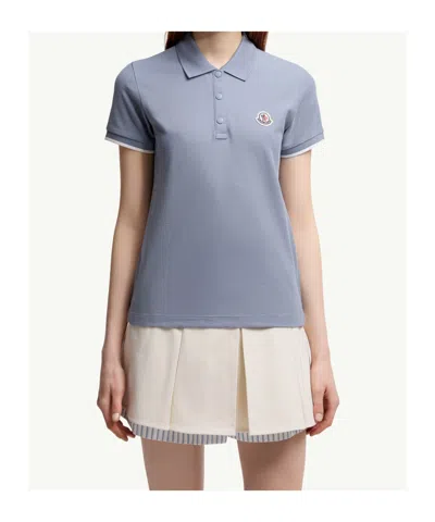 Moncler Logo Patch Cotton Piquet Polo Shirt In Blue