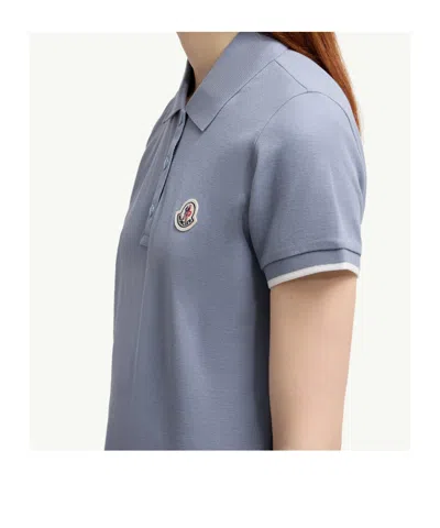 Moncler Logo Patch Cotton Piquet Polo Shirt In Blue