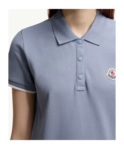 Moncler Logo Patch Cotton Piquet Polo Shirt In Blue