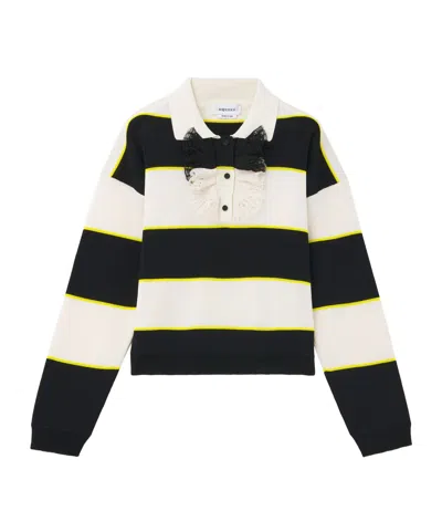 Alexander Mcqueen Lace-trim Stripe Rugby Shirt In Multi