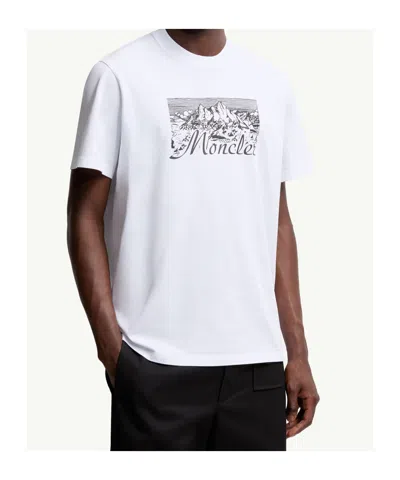 Moncler Mens White Graphic-print Crewneck Cotton T-shirt In White