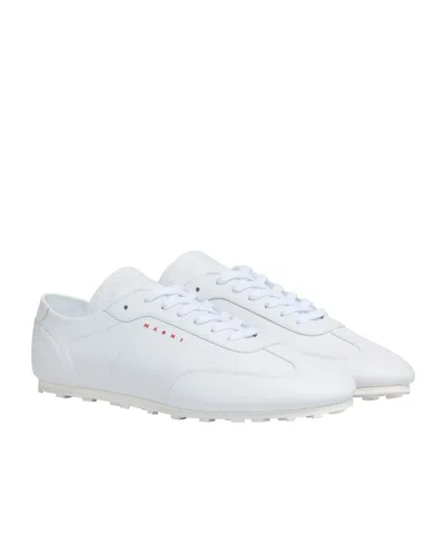 Marni Low-top Sneakers In Leather.round Toelace-up Fasteninglogo Patch At Tonguepanel Constructionchunky S In White