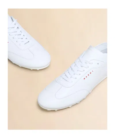 Marni Low-top Sneakers In Leather.round Toelace-up Fasteninglogo Patch At Tonguepanel Constructionchunky S In White