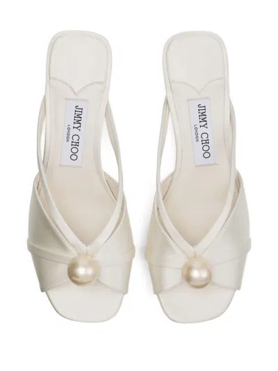 Jimmy Choo 50mm Siva Pearl-embellished Satin Mules In Neutral