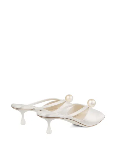 Jimmy Choo 50mm Siva Pearl-embellished Satin Mules In Neutral
