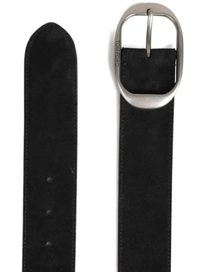 Tom Ford Oval-buckle Suede Belt In Black
