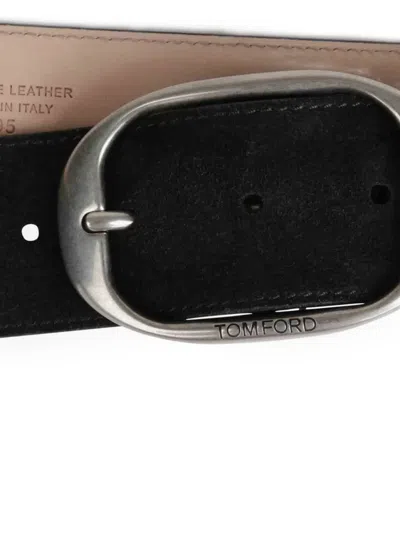 Tom Ford Oval-buckle Suede Belt In Black