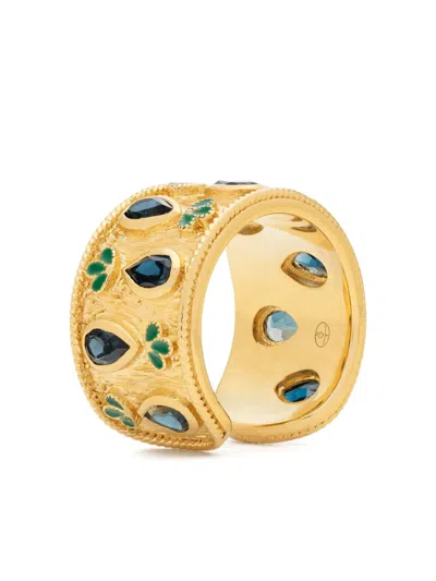 Tityaravy 18k Gold Plated Silver Sapphire Emerald Ring