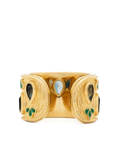 Tityaravy 18k Gold Plated Silver Sapphire Emerald Ring