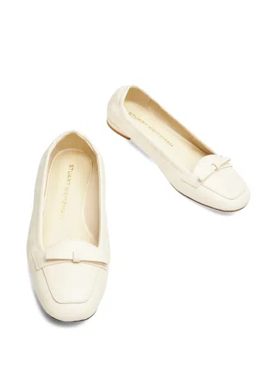 Stuart Weitzman Bow-detail Leather Loafers In White