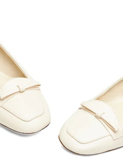 Stuart Weitzman Bow-detail Leather Loafers In White