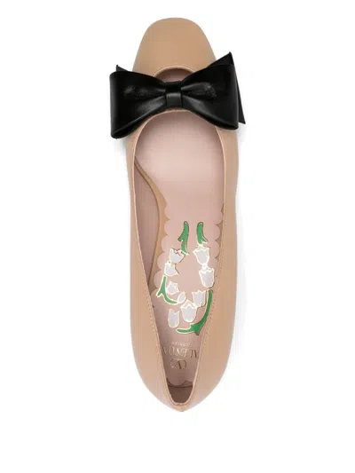 Valentino Bowow 45 Bow-embellished Leather Pumps In Neutral