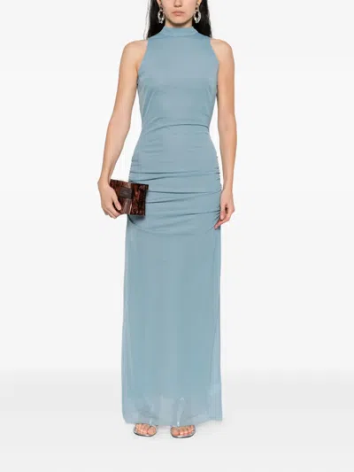 Sir Ruby Open-back Semi-sheer Cocktail Dress In Blue