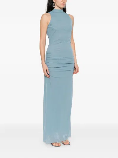 Sir Ruby Open-back Semi-sheer Cocktail Dress In Blue
