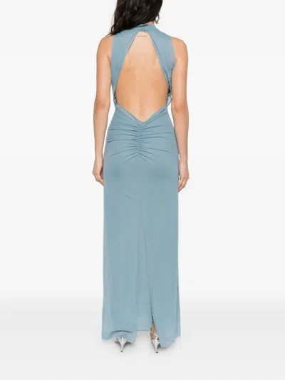 Sir Ruby Open-back Semi-sheer Cocktail Dress In Blue