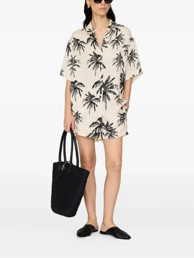 Anine Bing Kam Palm-print Shorts In White