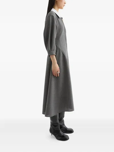 Jil Sander Mid-length Wool Dress With Contrasting Collar In Gray
